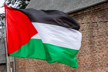 Floreffe, Belgium, July 31, 2022. Palestinian flag during a music festival in Belgium