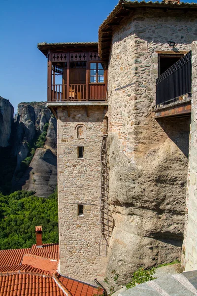Каламбака Греция Июля 2022 Holy Monastery Roussanou Located Meteora Greece — стоковое фото