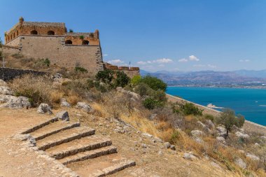 Nafplio, Greece, July 17, 2022.Fort Palamidi. Nafplion is a Greek city in the Peloponnese.