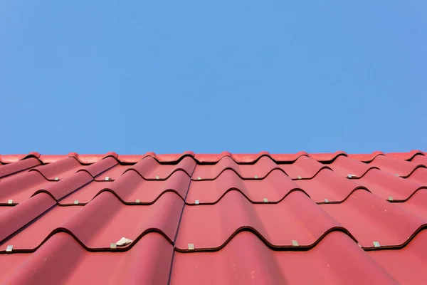 View Red Roof Tiles Blue Sky Background — 스톡 사진