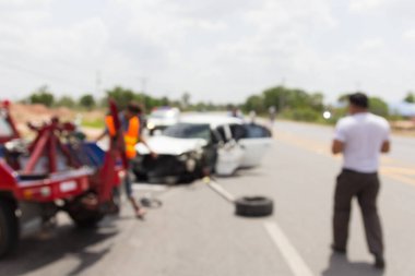 De focused car accident on road, insurance.