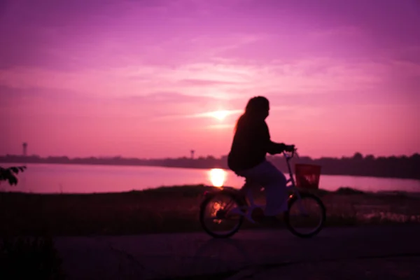 Blurry Silhouette Friends Bicycle Exercise — стоковое фото