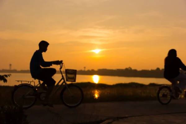 Blurry Silhouette Friends Bicycle Exercise — Zdjęcie stockowe