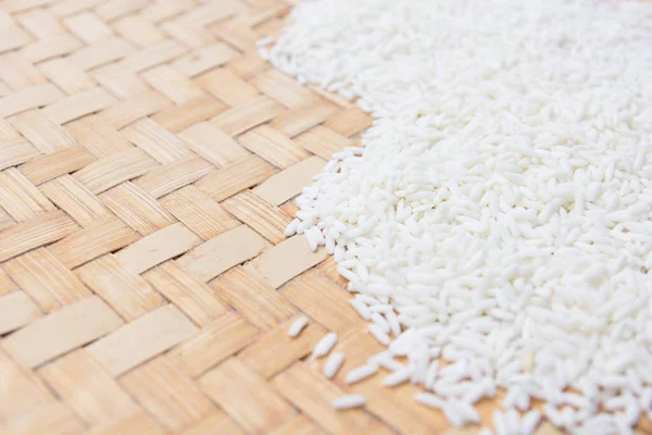 Close Rice Grain Wooden Basket — стоковое фото