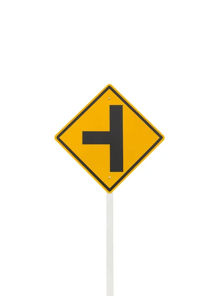 Left Junction Road Signpost White Background — Stock Photo, Image