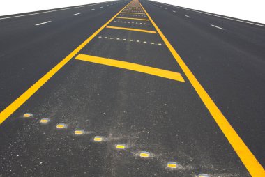 Asphalt road as abstract background, yellow line on the road texture. clipart