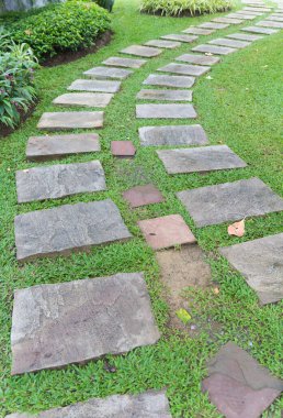 Taş patika çim alanı.