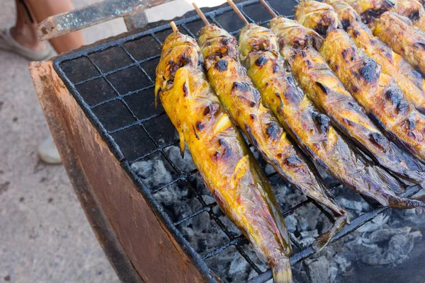 Kömür Izgarasında Yayın Balığı Izgarası Tayland Yemeği — Stok fotoğraf