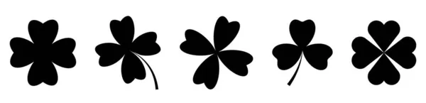 Trèfle Quatre Feuilles Icônes Noires — Image vectorielle