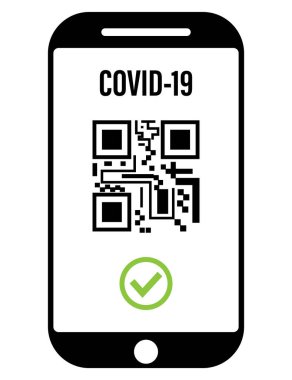 Aşı pasaport ikonunun QR kodu. Beyaz arkaplanda vektör illüstrasyonu