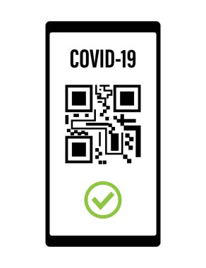 Aşı pasaport ikonunun QR kodu. Beyaz arkaplanda vektör illüstrasyonu