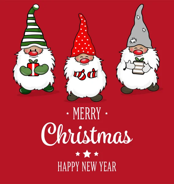 かわいいノームのクリスマスカード 季節ごあいさつ — ストックベクタ