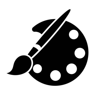 Paleti boya ve fırça ikonu. Vektör illüstrasyonu beyaz arkaplanda izole edildi