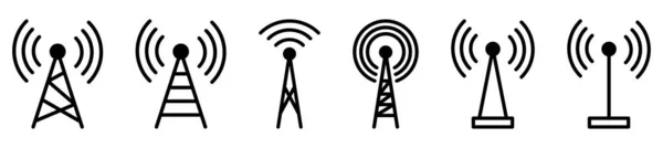 Σύνολο Εικονιδίου Ραδιοφωνικού Πύργου Εικονογράφηση Διανύσματος — Διανυσματικό Αρχείο