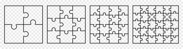 Set Pezzi Puzzle Icone Vettoriali Contorno Puzzle Raccolta Griglia Isolato — Vettoriale Stock