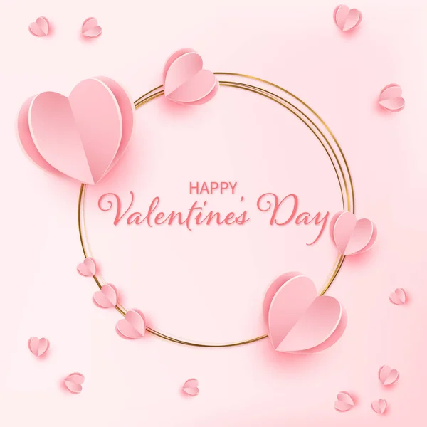 День Святого Валентина Листівка Сердечками Обрамленні Стиль Вирізання Паперу Векторні — стоковий вектор
