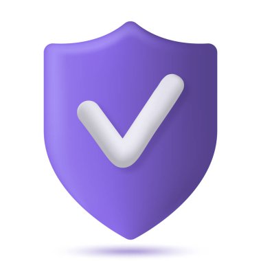 İşaret simgesiyle korunan kalkan sembolü. 3d oluşturma