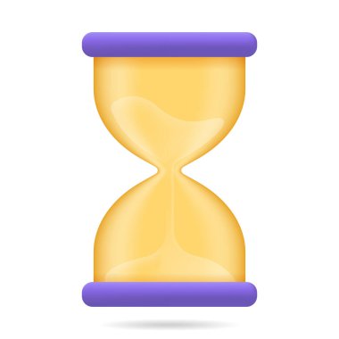 Kum Saati 3D simgesi. Kumlu geri sayımlı sarı zamanlayıcı