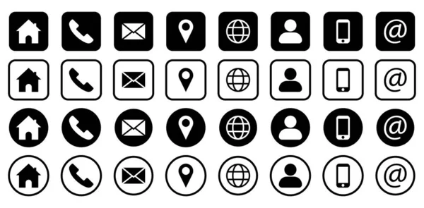 İletişim bilgisi simgeleri. Web sitenizin tasarımı için sembol, logo, uygulama, UI. Vektör illüstrasyonu, EPS10