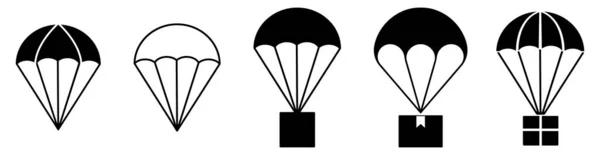 Conjunto Iconos Paracaídas Símbolos Servicio Ilustración Vectorial Aislada Sobre Fondo — Archivo Imágenes Vectoriales