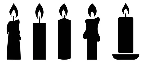 Schwarze Kerze Icon Set — Stockvektor