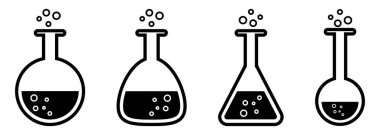 Laboratuvar deney şişesi simgeleri. Vektör illüstrasyonu beyaz arkaplanda izole edildi