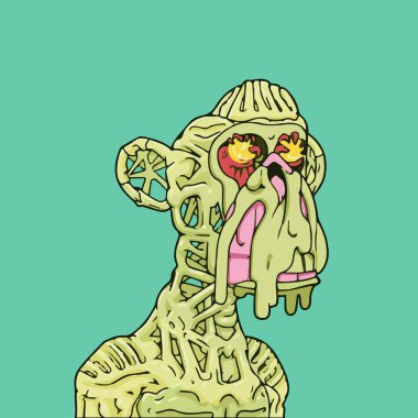 Mutant maymun zombi NFT sanatını eritiyor. Yeşil maymun iskeleti.