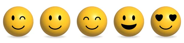 Ένα Σετ Κίτρινα Χαρούμενα Emoticons Εικονογράφηση Διανύσματος Απομονωμένη Λευκό Φόντο — Διανυσματικό Αρχείο