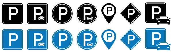 Set Blue Black Parking Signs Vector Illustration — Stockvektor