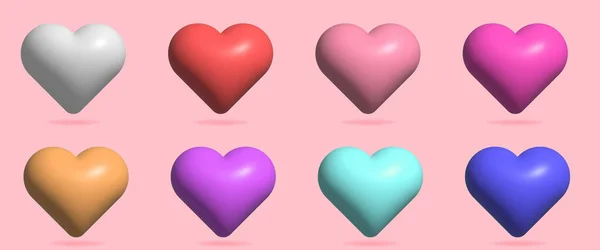 Set Cartoon Colorful Hearts Vector Illustration — ストックベクタ