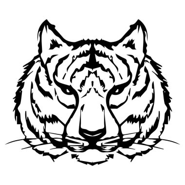 Kaplan kafasının silueti. Yılın sembolü oldu. Kedi familyası. Kaplanların kafası. El çizimi.