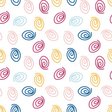 Renkli girdapların çarpıcı, modaya uygun, pürüzsüz desenleri basit düz bir şekilde. Çocuk kıyafetleri, modaya uygun kumaşlar, ev dekorları, arka planlar, kartpostallar ve şablonlar, ambalaj, kağıt