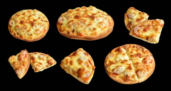 Sajtos Pizza Elszigetelt Fekete Háttérrel Vágási Útvonal Nincs Árnyék Egy — Stock Fotó