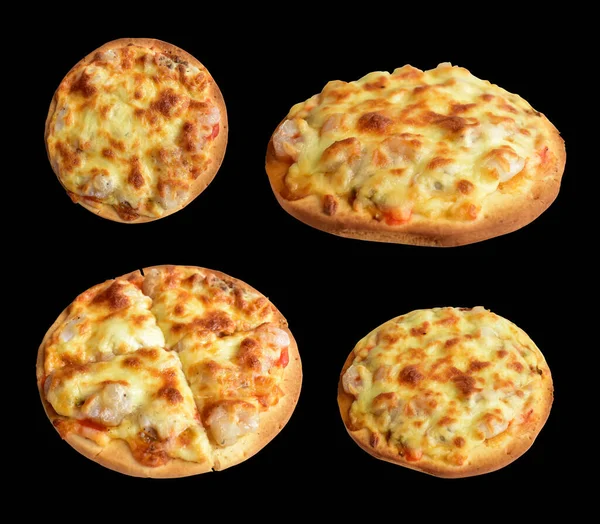 Käse Pizza Isoliert Schwarzem Hintergrund Mit Clipping Pfad Kein Schatten — Stockfoto