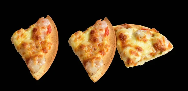 Сырная Пицца Изолирована Черном Фоне Вырезанием Пути Тени Набор Целого — стоковое фото