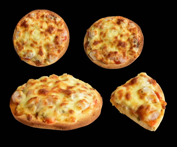 Pizza Queijo Isolado Fundo Preto Com Caminho Recorte Sem Sombra — Fotografia de Stock