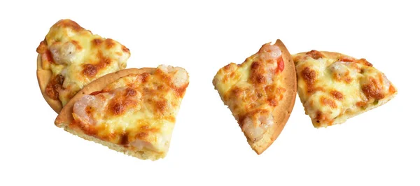 Сирна Піца Ізольована Білому Тлі Відсічним Контуром Тіні Скибочок Або — стокове фото