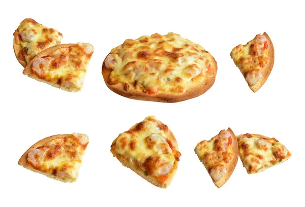 Käsepizza Isoliert Auf Weißem Hintergrund Mit Schneideweg Ohne Schatten Scheiben — Stockfoto