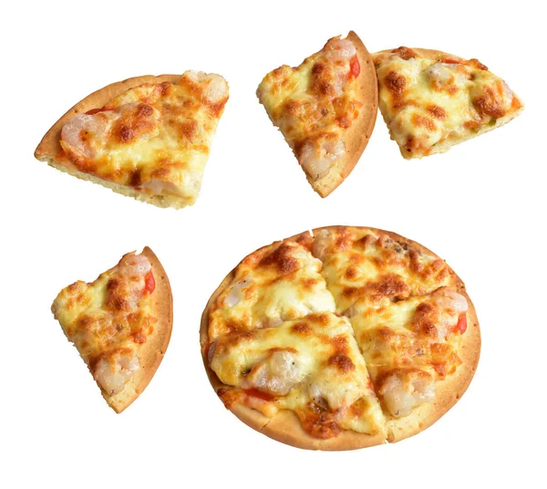 Сирна Піца Ізольована Білому Тлі Відсічним Контуром Тіні Скибочок Або — стокове фото