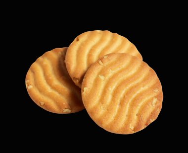  İzole edilmiş yuvarlak bisküviler, tatlı krakerler, kırpma yolu olan kurabiyeler, beyaz arka planda hiç gölge yok.