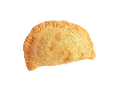 Kızarmış hamur köftesi et, sığır eti, domuz ya da deniz ürünleri, lahana, beyaz arka planda tavuk, kırpma yolu, gölge yok. Japon yemekleri, gyoza, Çin Dim Sum