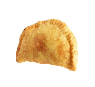 Kızarmış hamur köftesi et, sığır eti, domuz ya da deniz ürünleri, lahana, beyaz arka planda tavuk, kırpma yolu, gölge yok. Japon yemekleri, gyoza, Çin Dim Sum