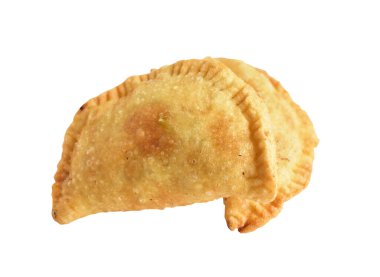 Kızarmış hamur köftesi et, sığır eti, domuz ya da deniz ürünleri, lahana, beyaz arka planda tavuk, kırpma yolu, gölge yok. Japon yemekleri, gyoza, Çin Dim Sum