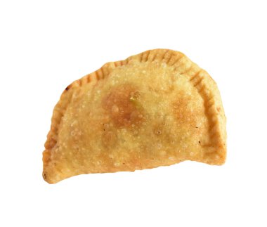 Kızarmış hamur köftesi et, sığır eti, domuz ya da deniz ürünleri, lahana, beyaz arka planda tavuk, kırpma yolu, gölge yok. Japon yemekleri, gyoza, Çin Dim Sum