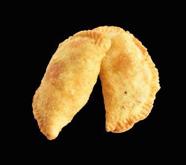 Kızarmış hamur köftesi et, sığır eti, domuz ya da deniz ürünleri, lahana, beyaz arka planda tavuk, kırpma yolu, gölge yok. Japon yemekleri, gyoza, Çin Dim Sum