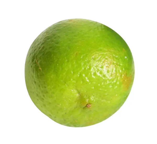 新鲜的绿色柠檬果 有切碎路径 无阴影 片白色背景 — 图库照片