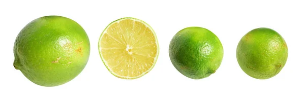 Färsk Grön Citron Frukt Isolerad Med Klippning Väg Ingen Skugga — Stockfoto