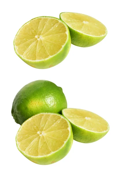 Färsk Grön Citron Frukt Isolerad Med Klippning Väg Ingen Skugga — Stockfoto