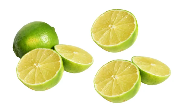 Frutta Fresca Verde Limone Isolato Con Percorso Ritaglio Senza Ombra — Foto Stock