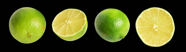 Fresh Green Lemon Fruit Isolated Clipping Path Shadow Pieces Half — Stock Photo, Image